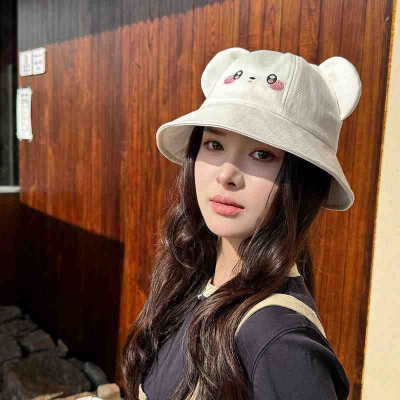 Fisherman hat children cartoon cute bear hat spring and summer face covering versatile basin hat student outdoor sun protection hat