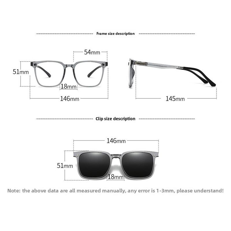 6 IN 1 Magnetic Clip-on Sunglasses for Daily Use Tinted Lens Myopic Eyeglasses Frame Night Vision Driving Eyeglasses