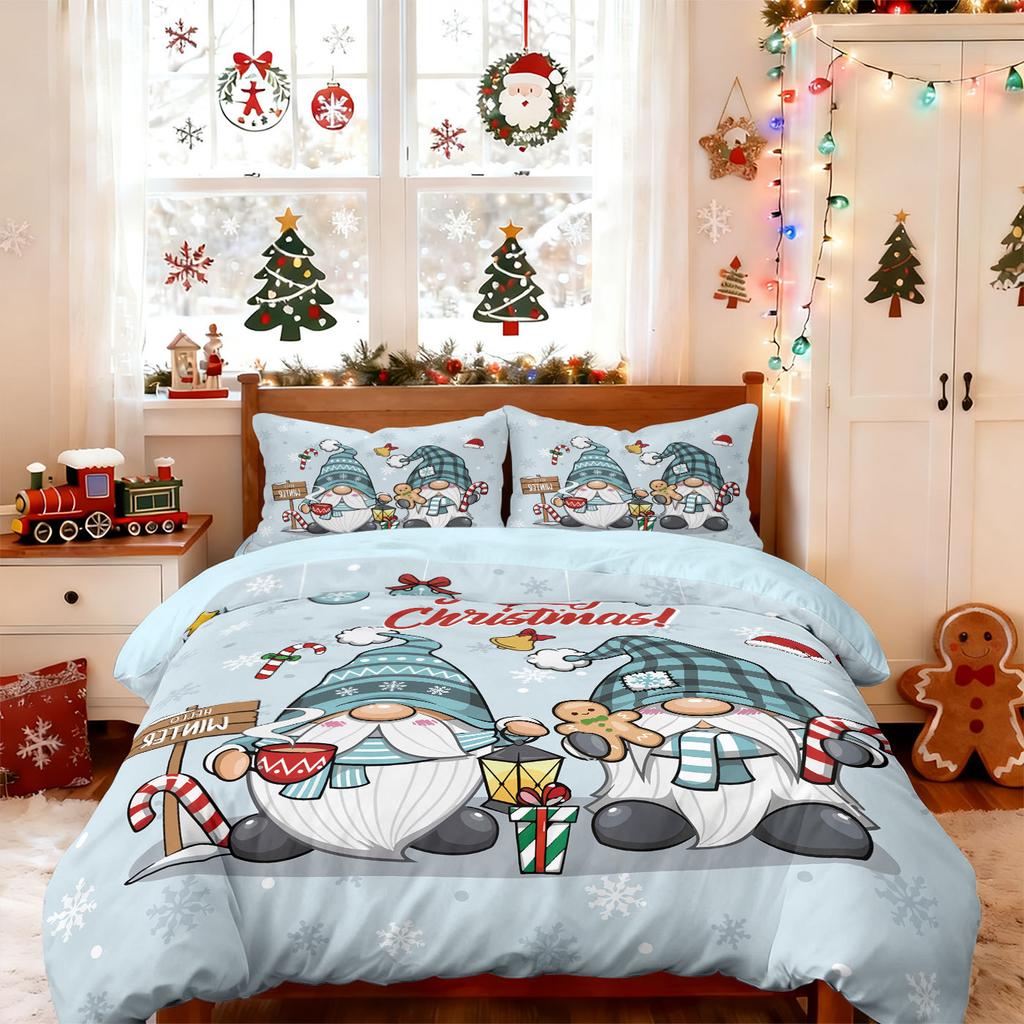 Customized Bed Three-Piece Set Christmas Elements Series Pillowcase Quilt Cover 3D Digital Printing Kit Factory