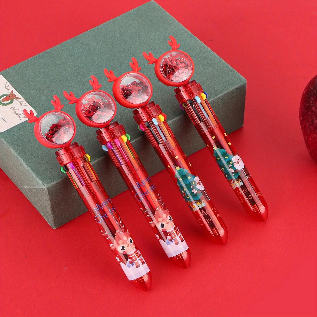 1pc For Christmas Gift Ballpoint Ten Color Pen Santa Claus Stationery Decor Merry Christmas Home Xmas Ornament Pen Holiday Ballpoint Pen Cute Press St