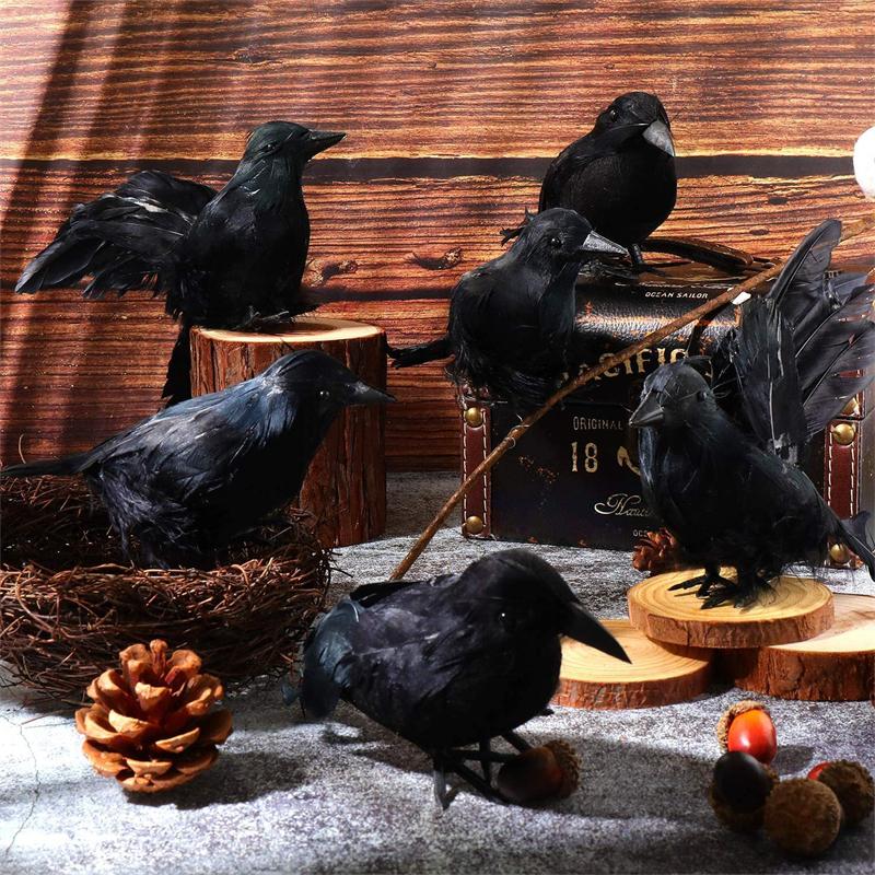 Realistic Handmade Black Feather Crow Decoration Halloween Raven Prop for Outdoor And Indoor Decor