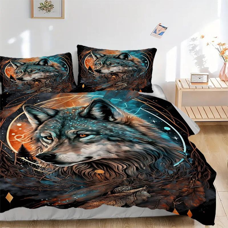3pcs Nature's Spirit Animal Wolf Printed Bedding Set, Soft and Comfortable Quilt Cover for Bedroom, Guest Room