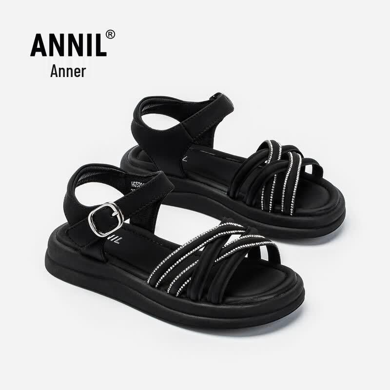 ANNIL Girls  Open-Toe Flat Summer Sandals 33 (21.2cm Insole)