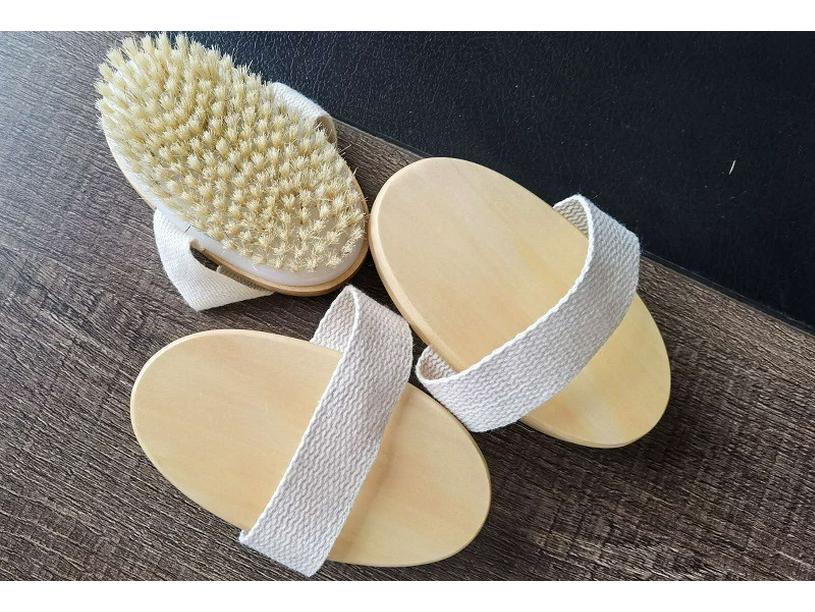 Portable Handheld Boar Bristle Bath Brush - Round Head Shower Back Scrubber