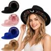 Bohemian Style Wide Brim Fedora Hat Floral Patterns Top Hat Fashion Witchy Hat Halloween Costume