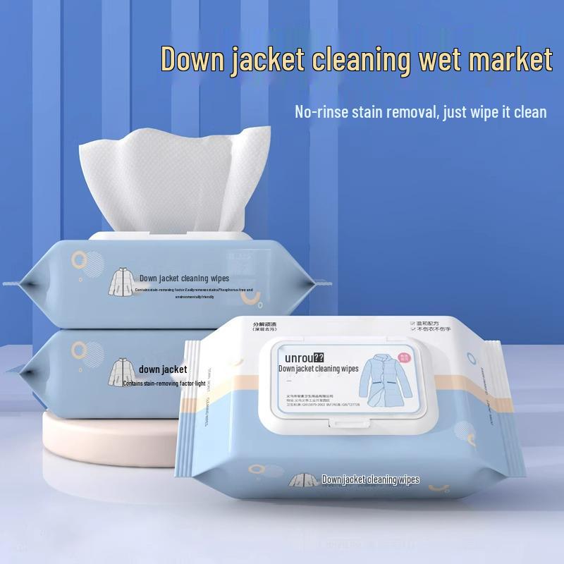 Portable No-Wash Stain-Removing Wipes for Cleaning Down Jackets - Powerful, Specialized, Dry and Wet Wipes
