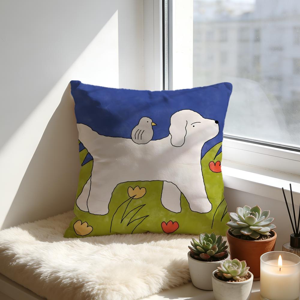 Heartwarming Illustrations By Japanese Artist Hakowasa Cushion Cover Cozy Velvet Throw PillowSoft Warm Cushion For Sofa Bed