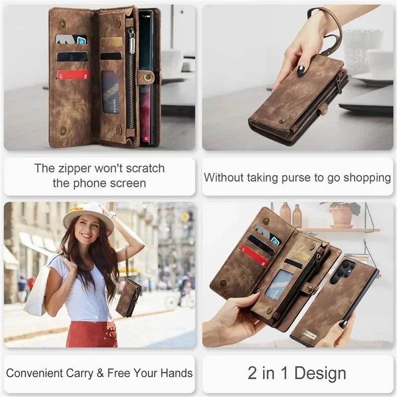 Kožené pouzdro na telefon s poutkem a peněženkou na zip pro Samsung Galaxy A17 A56 A36 A16 A15 A54 A34 A14 A53 A33 A13 A72 A52S A32 A12 A51