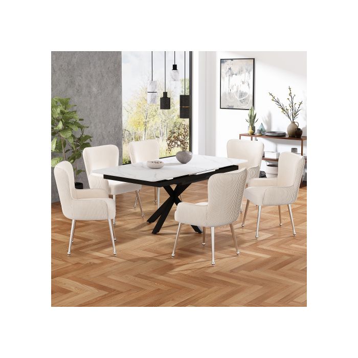 Esszimmerstühle - MUVOE - 4er-Set - Beige Samt - Armlehnen - Verstellbare Füße