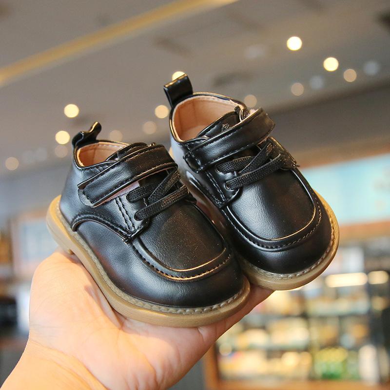 

Baby Kids Leather Shoes British Style Boys Girls Small Walking Shoes Soft Sole 2024 New Children Flat Shoes Casual Comfortable 15 чёрный