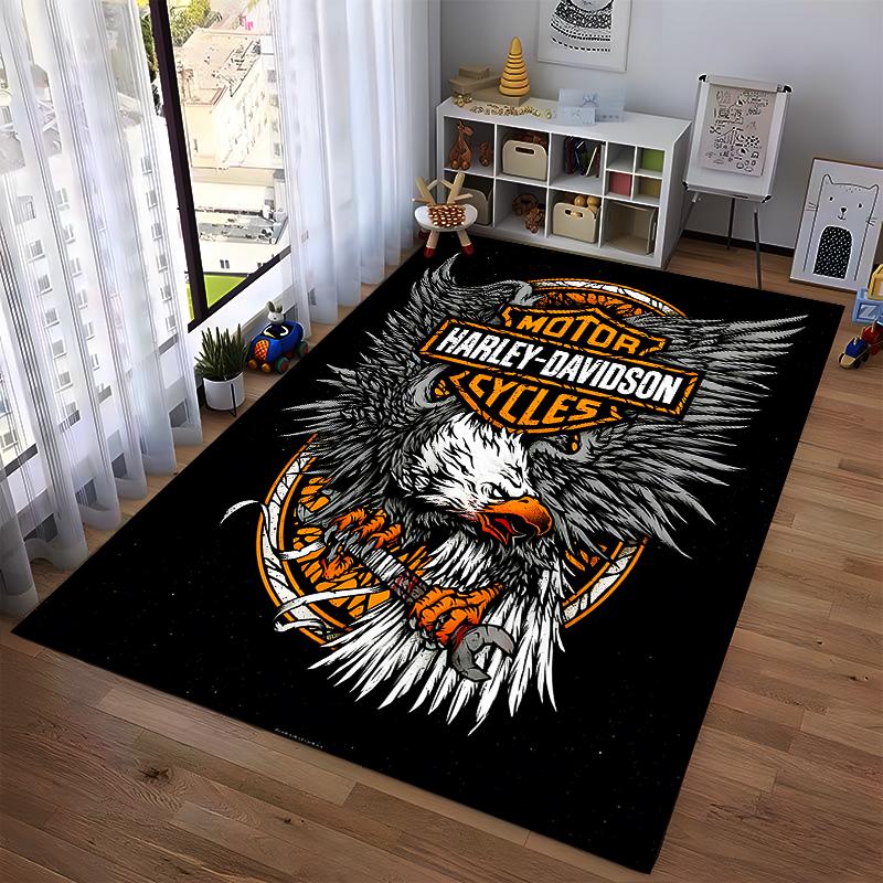 Motorcycle Eagle Carpet with Harley-Davidson Logo, Black and Orange Suitable for Use As an Anti-slip for Living Room Bedroom Sofas