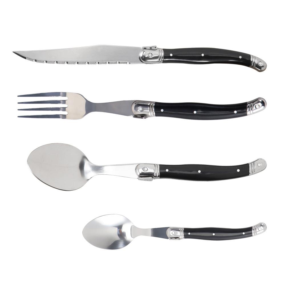 Jaswehome 3/4/5pcs Stainless Steak Knife Butter Knife Fork Soup Tea Spoon Ergonomic Black Flatware Western-Style Tableware Set
