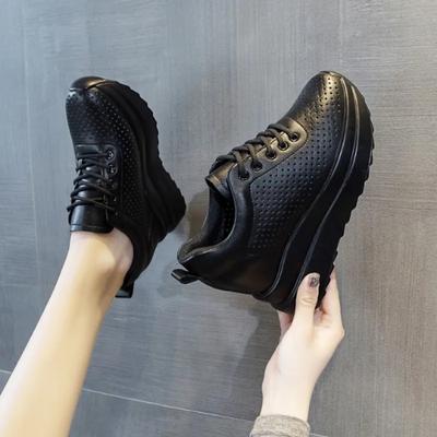 Fashion Hot Quality10cm Genuine Leather Vulcanized Platform Wedge Casual Women Summer Shoes Fashion Sneakers Hollow Heels Increase Shoes