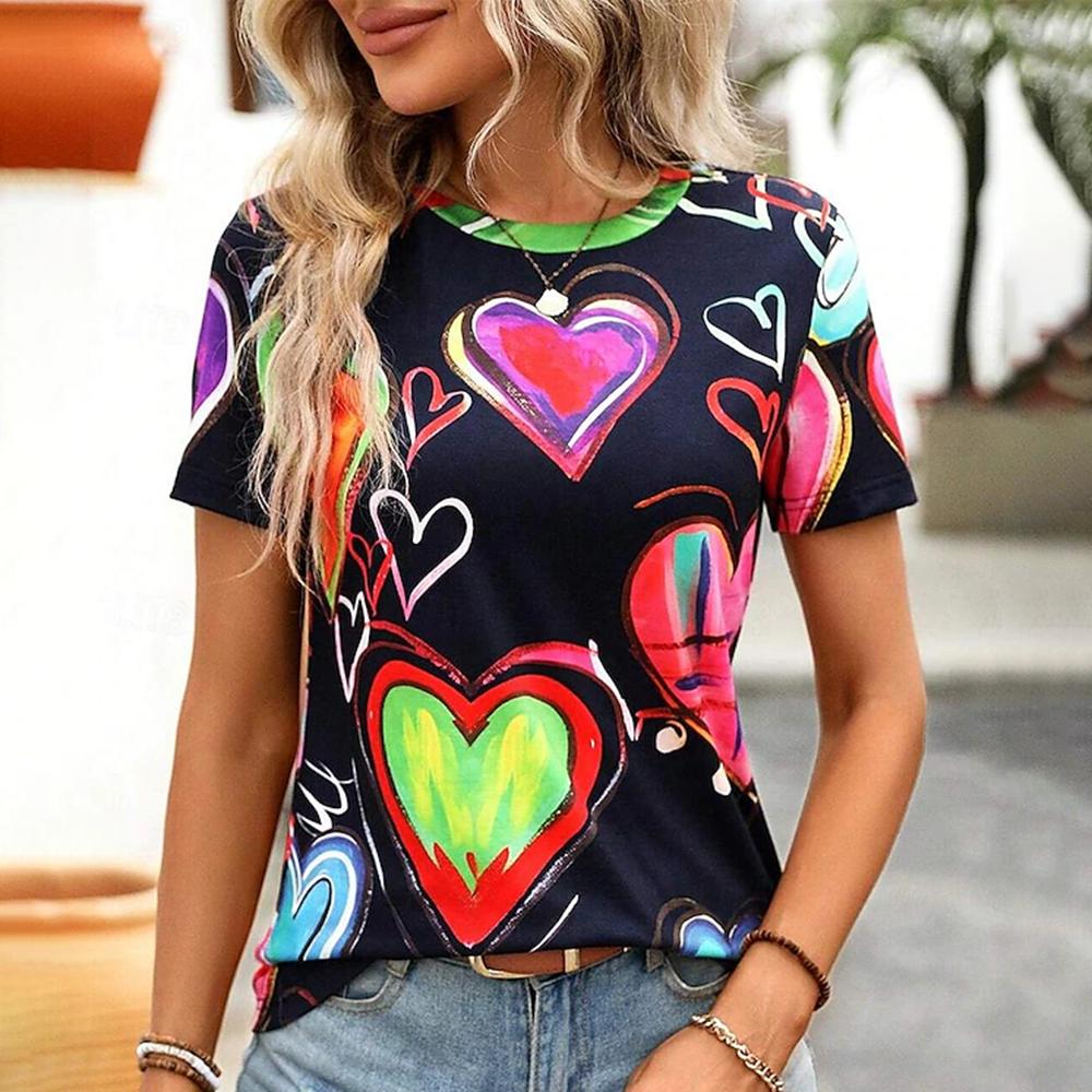 Trendy Colorful Love 3D Printed Short Sleeve T-shirts & Blouses Summer Casual Harajuku O-neck Top Tees Oversized Female Clothing