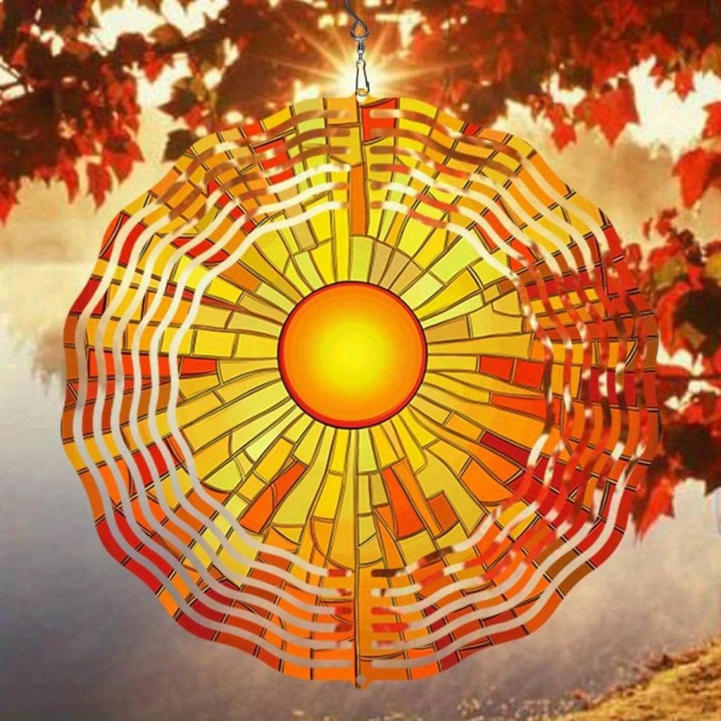 Stained Glass Sunburst Metal Mandala Wind Chime Outdoor Garden Decor for Patio Balcony Unique Gift Idea No Batteries Needed