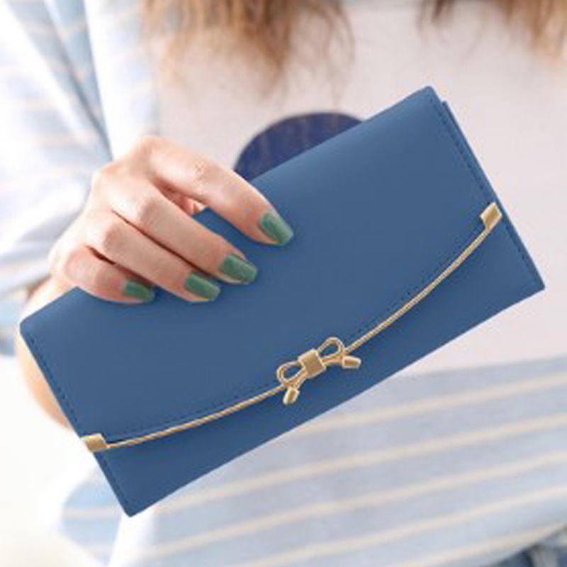 Long Wallets Women Bow Hasp Fashion Sweet Ladies Money Card Holder New Arrival Matte Leather Simple Solid Elegant Female Cardbag