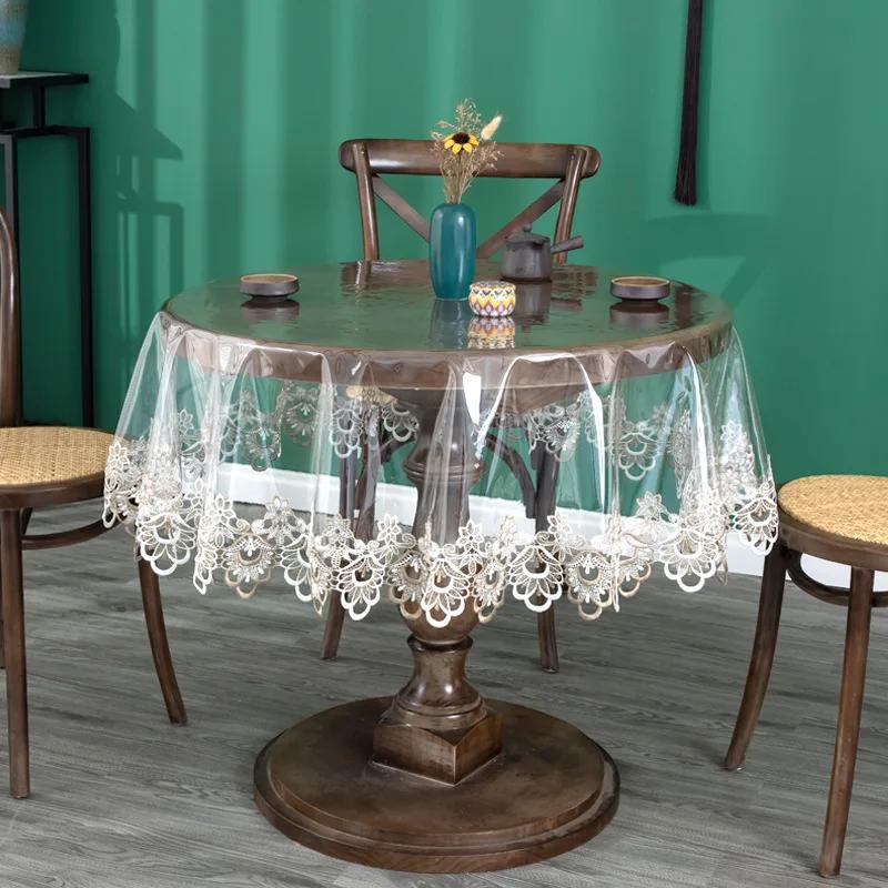 

Европейская водонепроницаемая круглая скатерть прозрачная ПВХ вышитая прямоугольная скатерть мягкий коврик для стола бытовая круглая скатерть Diameter 80cm