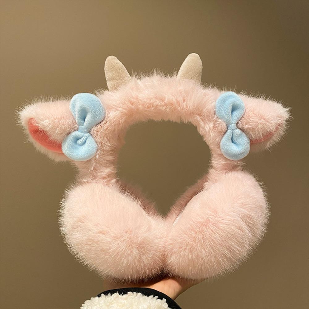 

Small Bow-knot Little Lamb Horns Earmuffs Soft Plush Cute Ear Cover Cycling рожевий
