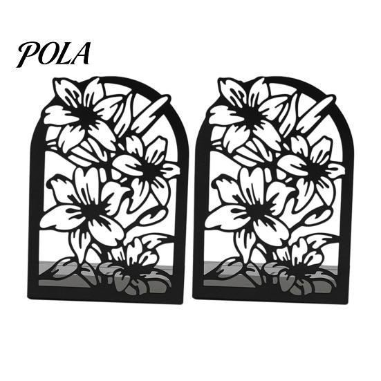 L-shaped Bookend 1 Pair Flower Metal Bookends, Decorative Vase Book Ends for Non-slip Shelves, Black Holder Stopper Home Office Reading Room