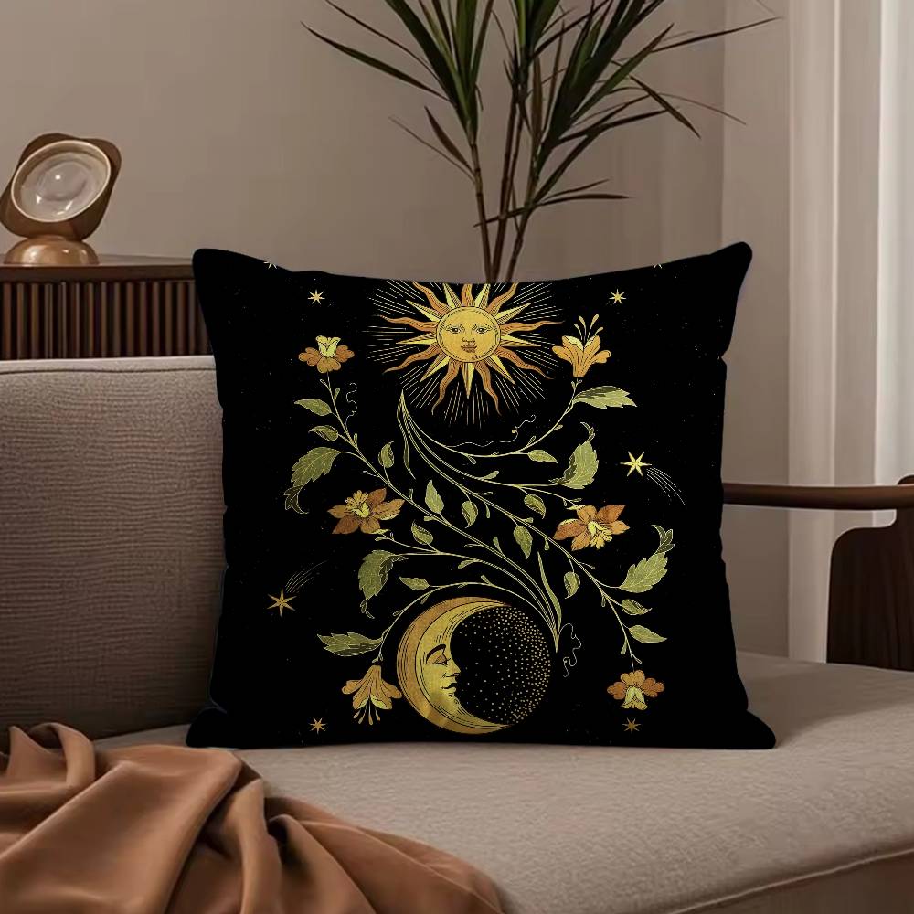 Sun Moon Mandala Series Pattern Pillow Case Anti-dustmite Pillowcase Invisible Zipper Silky Short Plush Sofa Cushion Cover