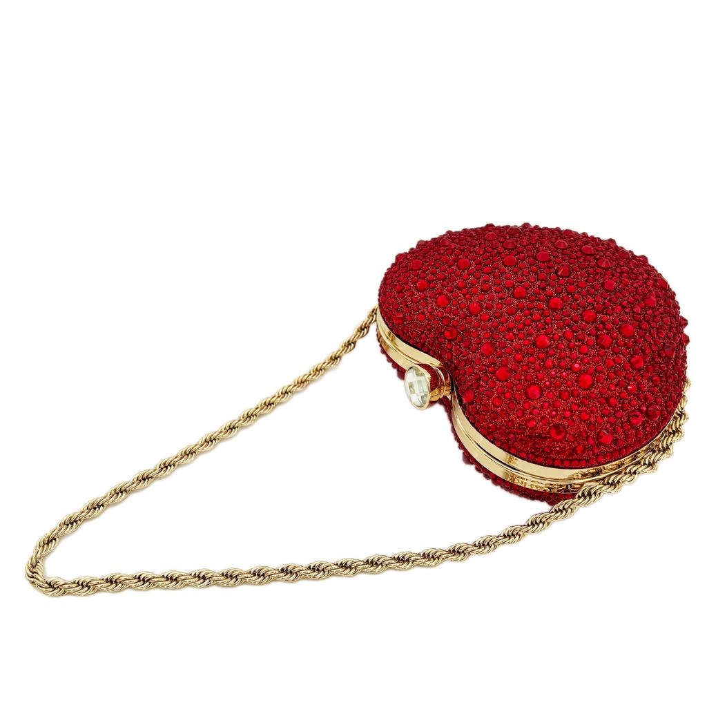 Luxury Diamond Inlay Heart Shape Crystal Clutch Purse Stones Evening Wedding Party Shoulder Bag Handle Rhinestone Mini Handbags