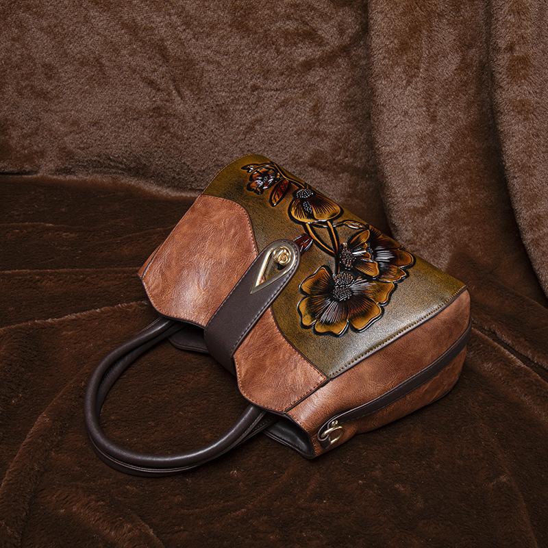 2025 Vintage Shoulder Crossbody Bags for Women Splicing Literary Embossed Handbag For Ladies Gift Purse PU Leather Women Bags