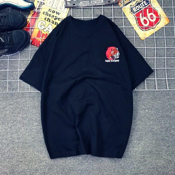 Japanese Printed Tiger Head Japanese Retro Hip-hop Tiger Print Large Size Cotton Locomotive Short-sleeved T-shirt for Men Women