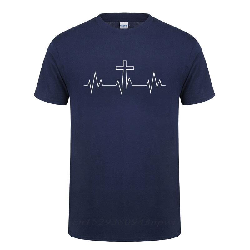 Christ Lives Here Cross Heartbeat Christian Jesus Faith Inspirational T Shirt TShirt For Men Male Short Sleeve Cotton Tshirt