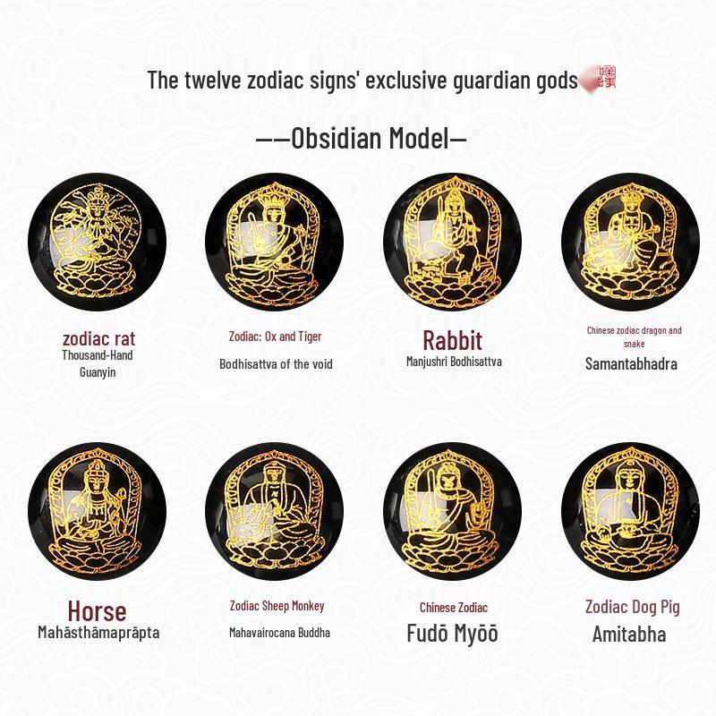 Black Obsidian Zodiac Guardian Bracelet: Benming Year Amulet for Men & Women, Lucky Buddhist Prayer Beads.