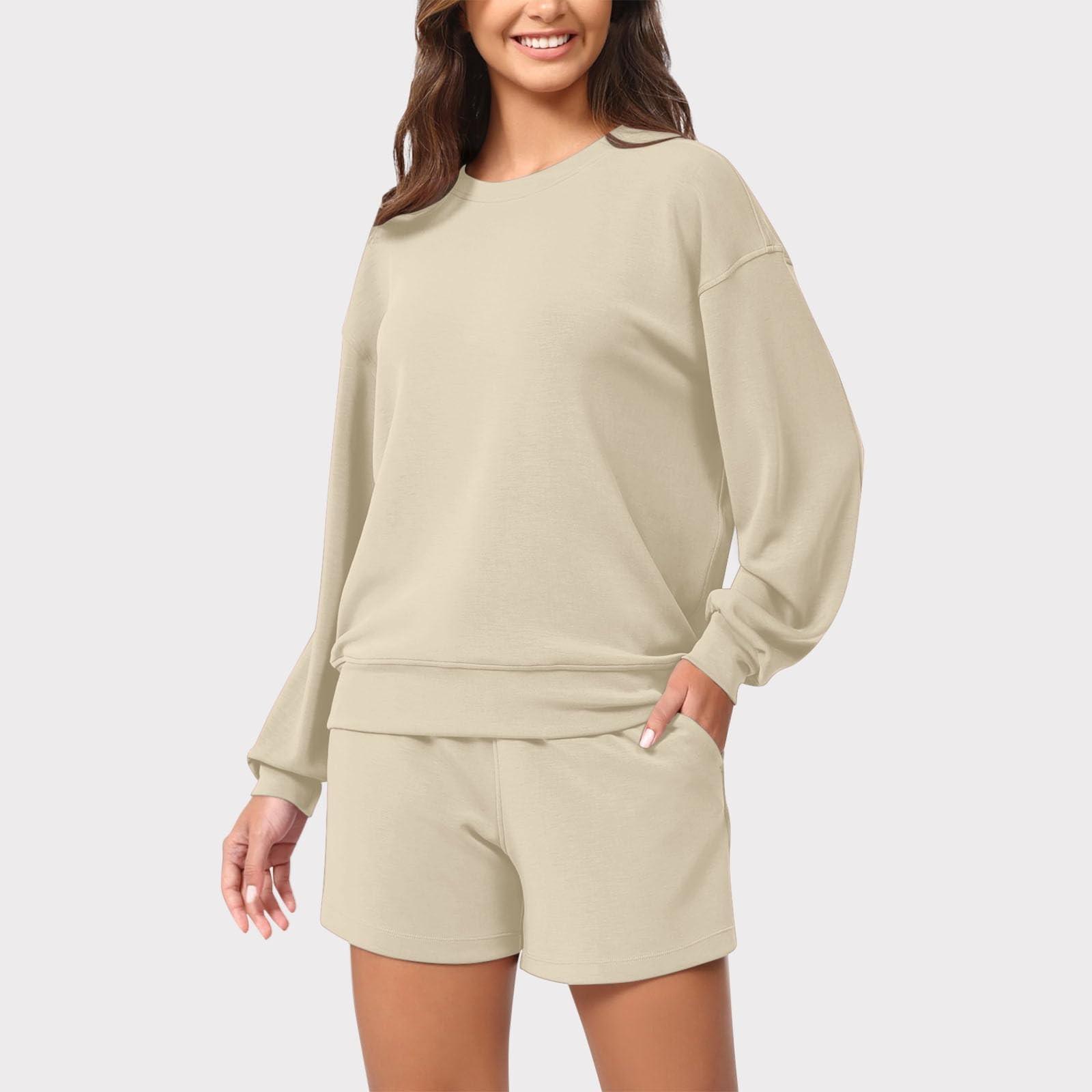 

Женские летние комплекты из 2 предметов, комплекты с длинными брюками, повседневный спортивный костюм, шорты с длинными рукавами, костюм S бежевый