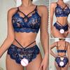 2 Pcs/Set Sexy Underwear Hollow Out Lace Solid Color Wireless Unpadded Open Crotch Elastic Bow Decor Multi Straps Soft