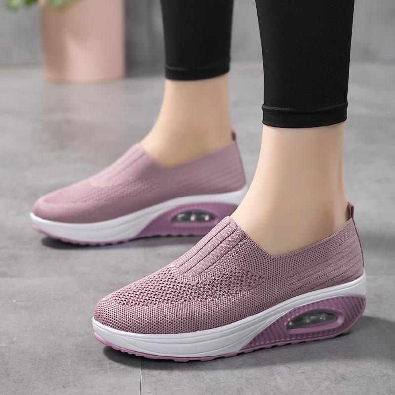 Breathable Knitted Women Sneakers Comfortable Air-cushion Casual Sports Shoes Light Non-slip Walking Jogging Shoes