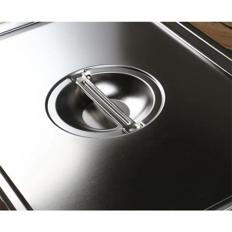 304 Stainless Steel Flat Bottom Rectangle Square Basin with Covered Dish Buffet Plate Food Basin Grilled Plate Bbq Storage Tray