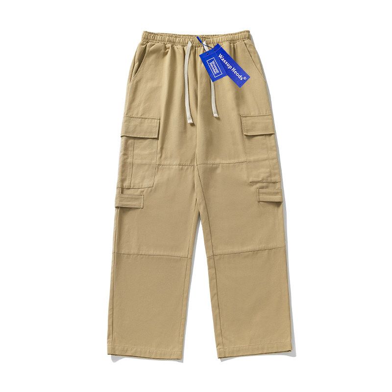 Wassup Khaki Workwear Multi-Pocket Straight Wide-Leg Pants Men's Spring and Autumn National Trend Street Style Couple Versatile Long Pants