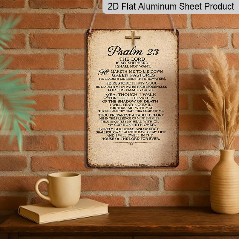 2D Flat 1pc Psalm 23: The Lord Is My Shepherd Aluminum Sign - Vintage Verse Wall Art with Hebrew Scripture, Religious Decor Suitable for Home