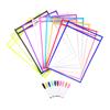 10 Pieces Worksheet Pocket Waterproof Plastic Pockets with Marker, Pen Slot,
