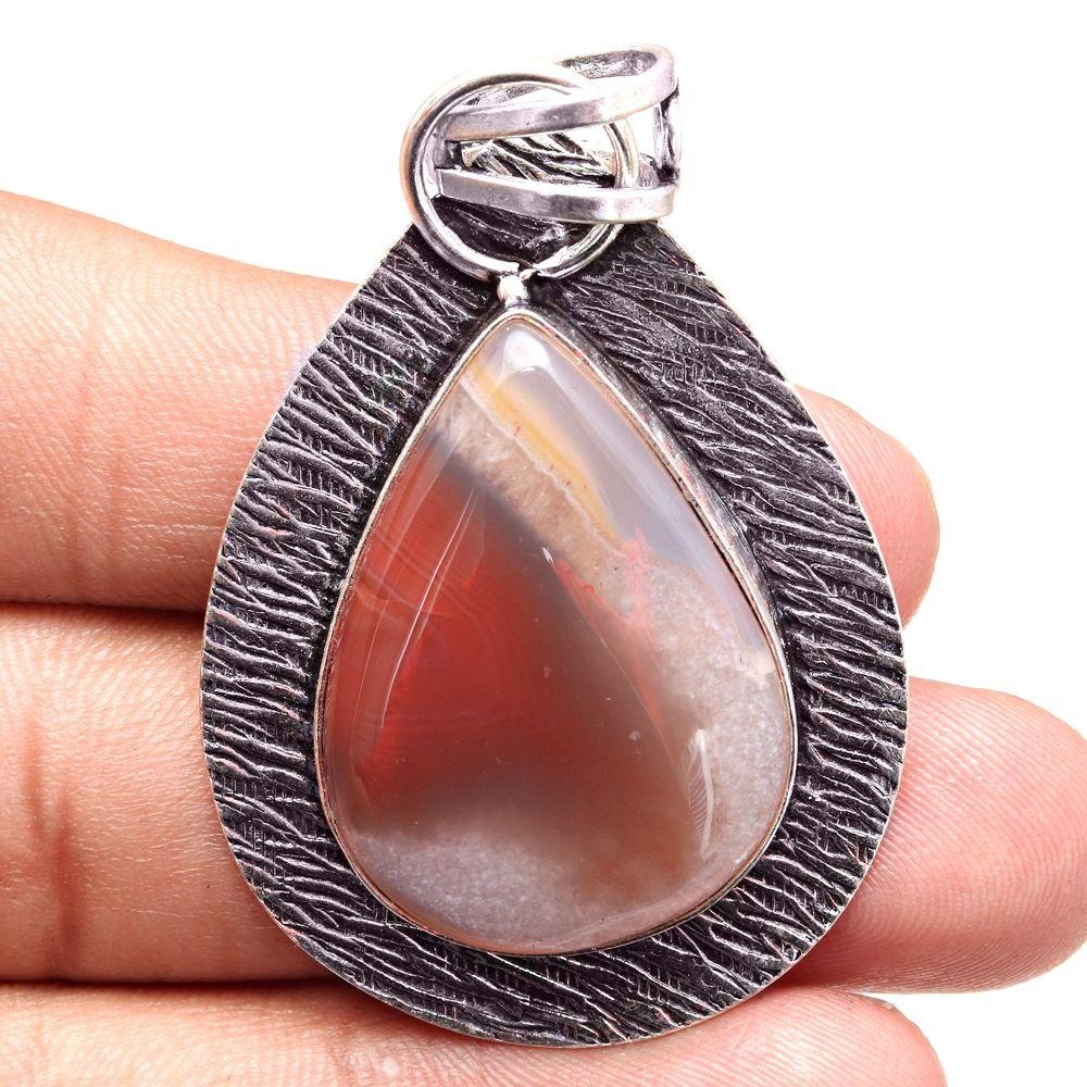 Pendant Banded Agate Gemstone Mother'Day Gift Silver Jewelry 2.25"