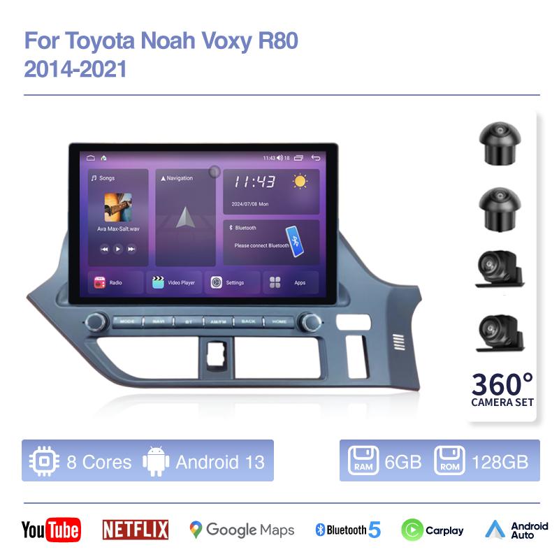 13.3" For Toyota Noah Voxy R80 2014-2025 Car Multimedia Video Player GPS Navigation Radio Android13 Carplay 4G Wifi 360 camera
