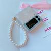 Glitter Colorful Dreamy Conch Shell Pattern Phone Case For Samsung Galaxy Z Flip 3 5g Cute Pearl Bracelet Hand Chain Cover