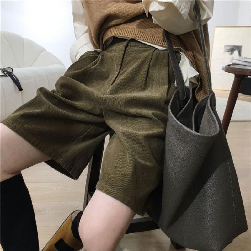 Hoge Taille Retro A-lijn Corduroy Shorts - Dames Herfst & Winter Casual Wijde Pijp Bootcut Stijl.