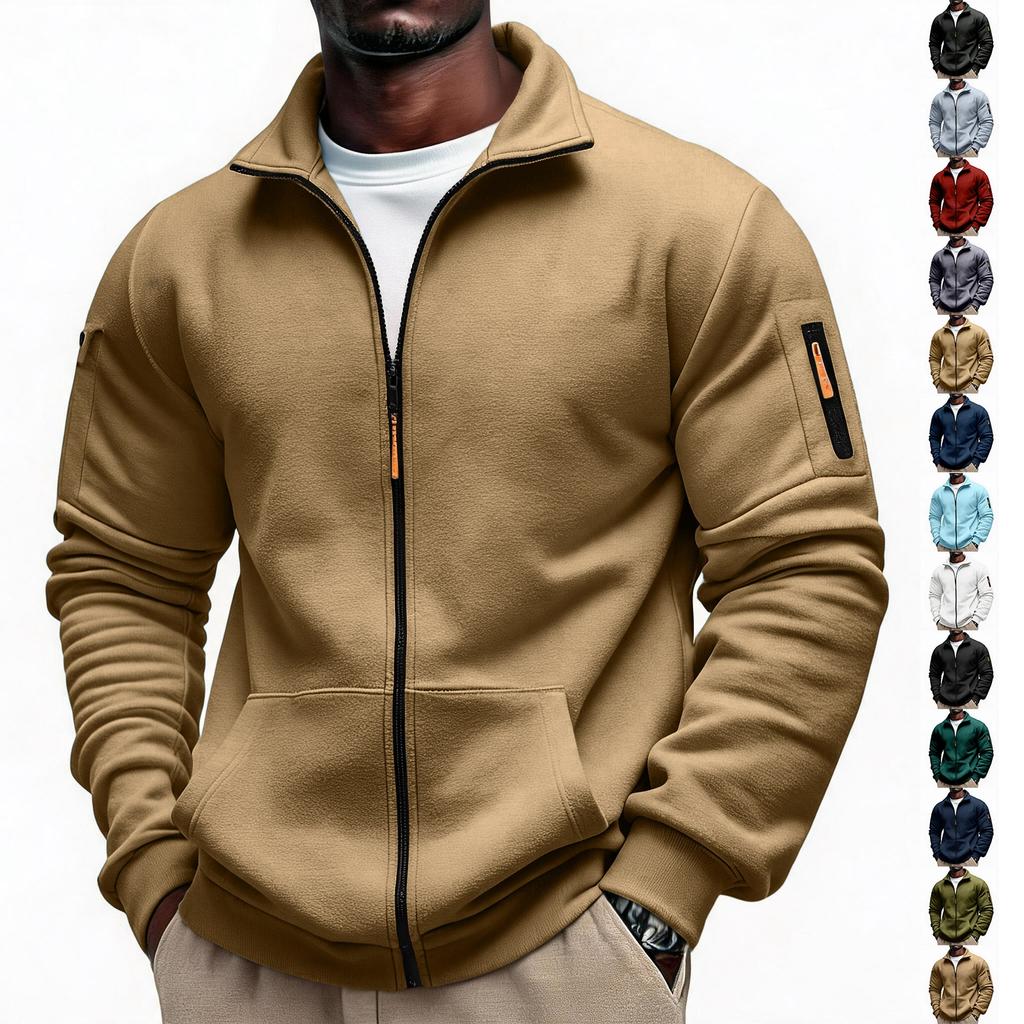 Men's Zip-Up Jacket with Multiple Pockets for Running Fitness Casual Wear