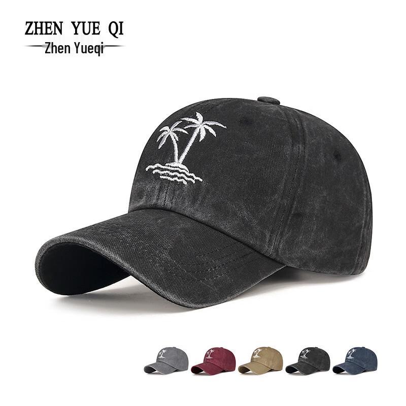 Zhenyueqi Retro Washed Faded Baseball Cap with Coconut Tree Embroidery