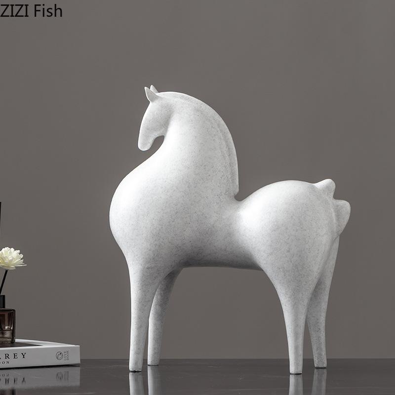 Creative White Horse Resin Sculpture Modern Crafts Ornaments Desk Decoration Minimalist Horse Statue Room Aesthetic Decor