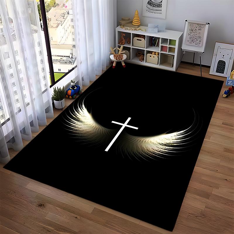 Angel Wings with Cross Design Rug Non-slip Rug Suitable for Living Room and Bedroom Sofas.