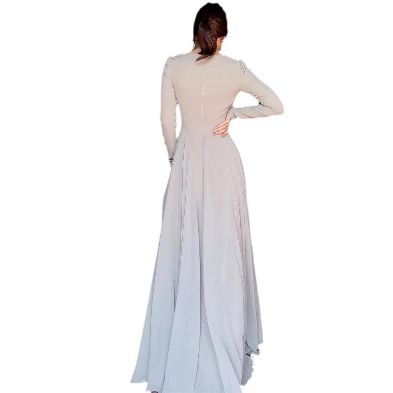 2024 Autumn Women's Solid Color Embroidered Long Sleeve Dress