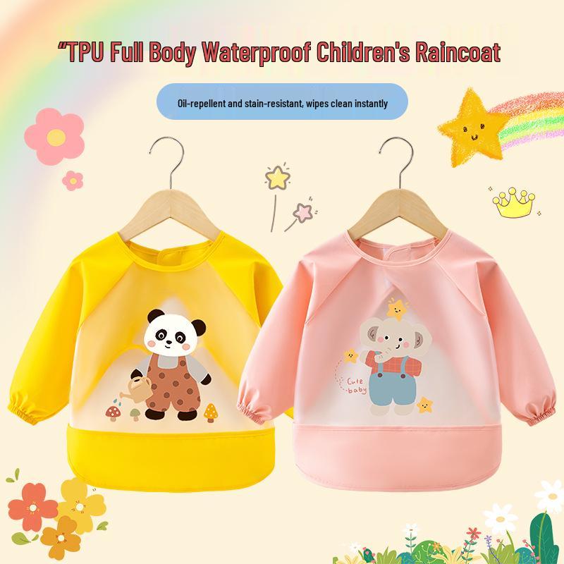 Waterproof Children's Long-Sleeve Coveralls - Anti-Stain Protective Bib Apron for Infants.