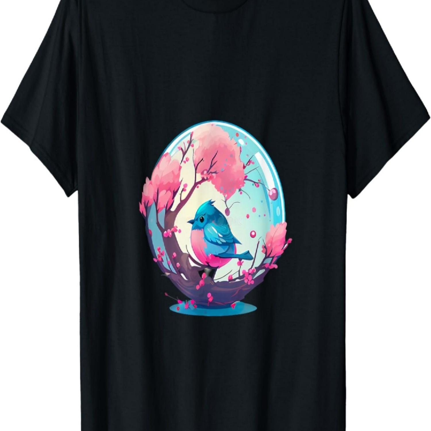 Nature-Inspired  Blue Bird on Cherry Blossom Globe T-Shirt S чёрный