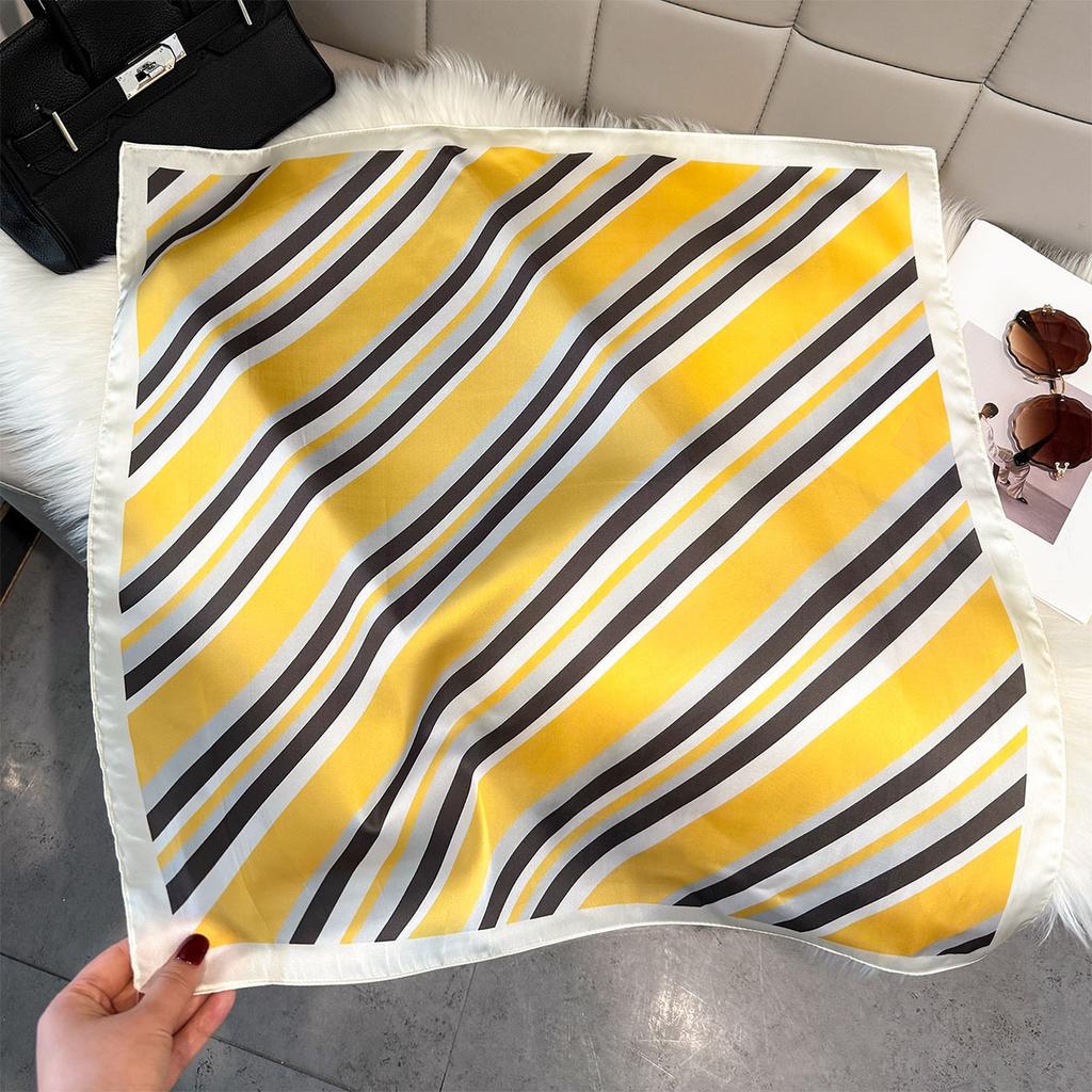 Spring women's sunscreen silk scarf travel outer shawl new high-end scarf geometric stripe printing square scarf