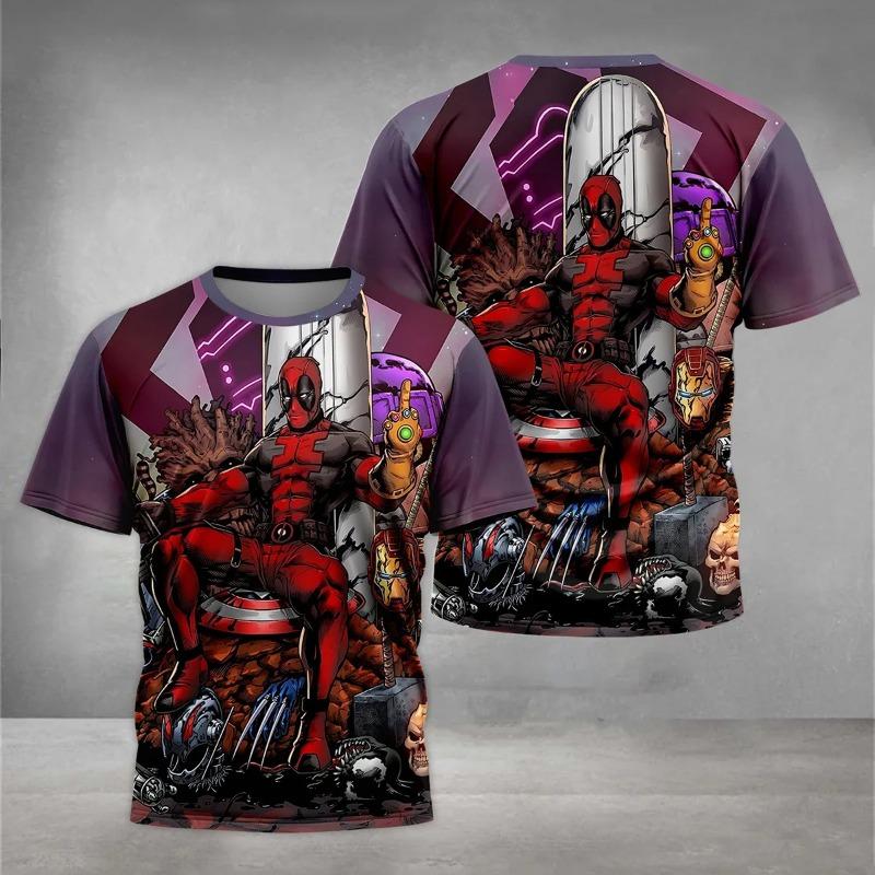 Deadpool Fashion 3D Printed T-shirt Paired with Cool Battle Print, Summer Round Neck Short Sleeved Loose and Eye-catching