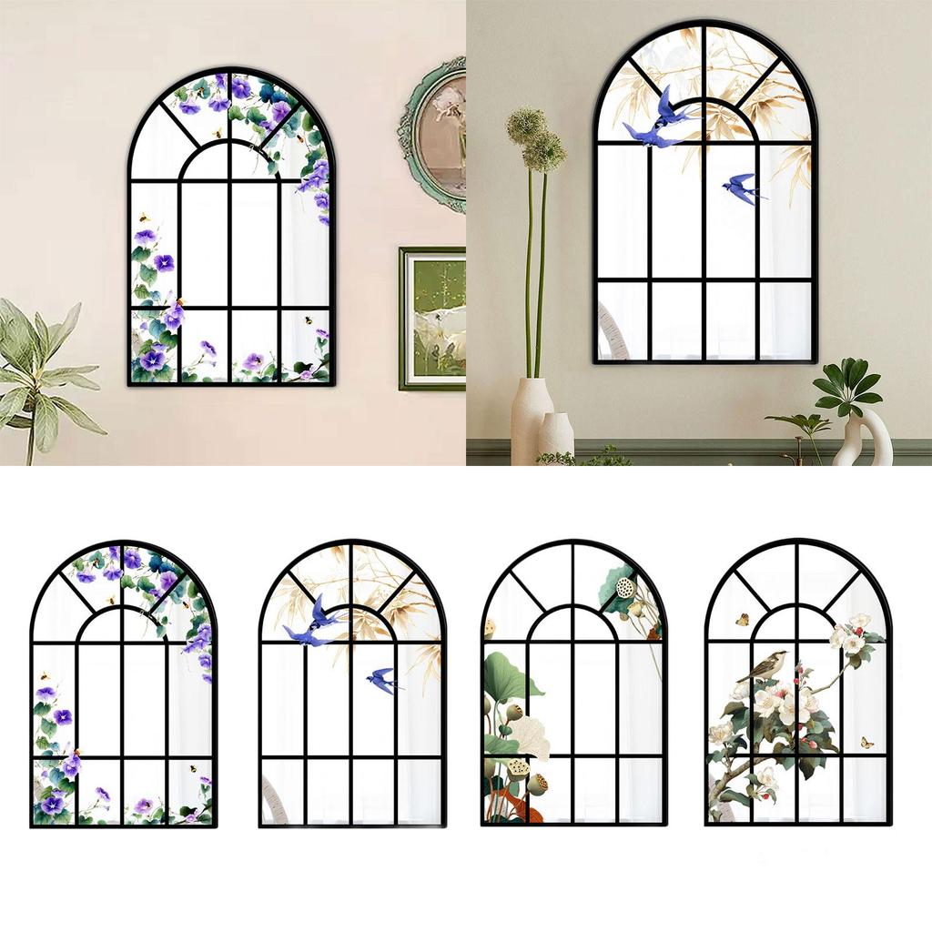 Modern Room Windowpane Arch Mirror Rustic Wood Acrylic Wall Decor for Elegant Bathroom Vanity Hotel Home Decoration